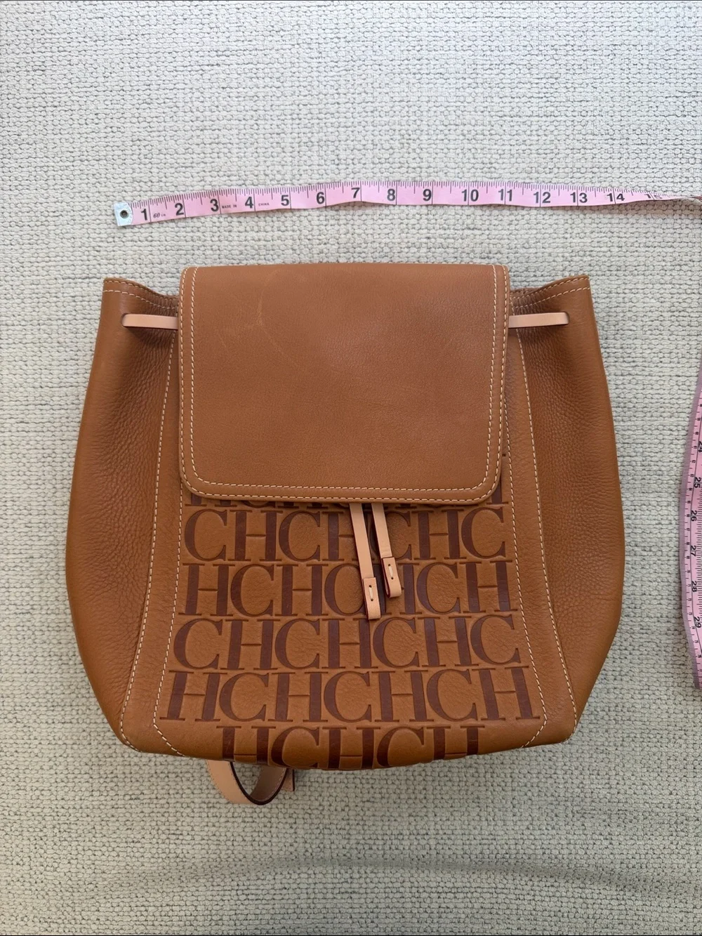 Carolina Herrera Tan Leather Logo-Embossed Backpack